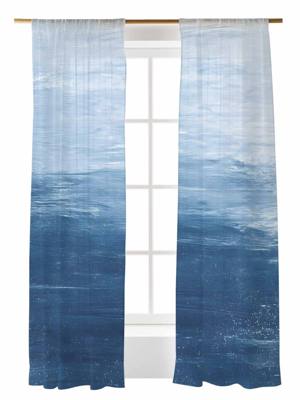 Abstract Ocean Sheer Curtains 96 Inch Long 2 Panels, Blue Gradient Oil ...