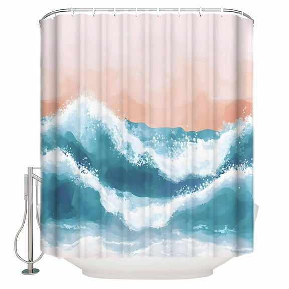 Abstract Ocean Shower Curtain, 72" x 72", Wave Teal Orange Ombre Modern Art Waterproof Bathroom Curtain Washable Shower Curtain Set with 12 Hooks