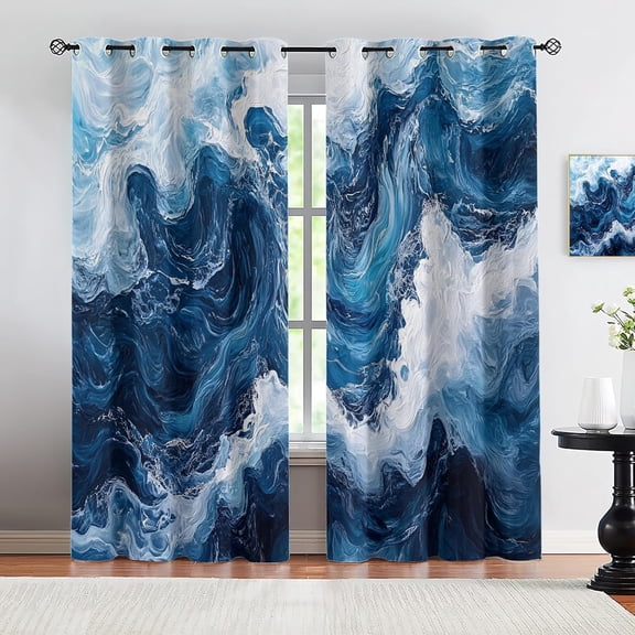 Abstract Ocean Storm Blackout Curtains, Coastal Oil Painting Window Drapes for Bedroom Living Room, Grommet Curtains for Kitchen Decor 26"W x 45"L (2 Pack)