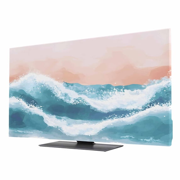 Abstract Ocean TV Dust Cover 43 Inch, Wave Teal Orange Ombre Modern Art ...
