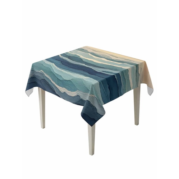 Abstract Ocean Table Cloth 54x54 Inch Square, Dark Blue Ripple Sunset Minimalist Art Waterproof Tablecloth Washable Table Cover for Party Picnic Dinner Decor
