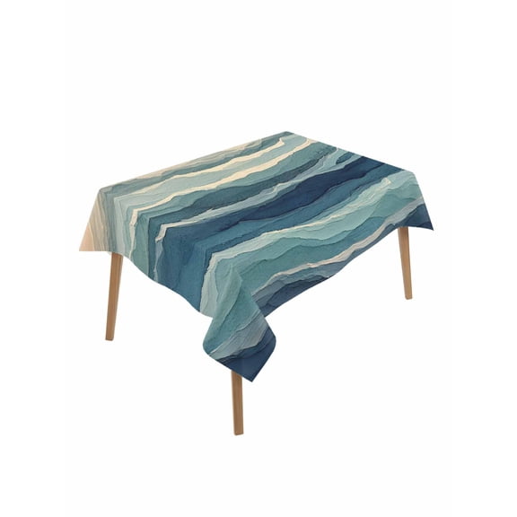 Abstract Ocean Table Cloth 60x102 Inch Rectangle, Dark Blue Ripple Sunset Minimalist Art Waterproof Tablecloth Washable Table Cover for Party Picnic Dinner Decor