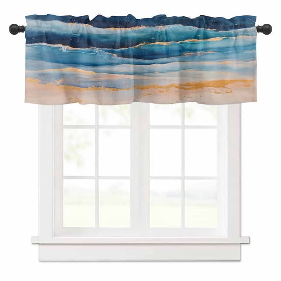 Abstract Ocean Valances for Windows Gradient Sea Wave Oil Painting Modern Rod Pocket Curtain Valance Window Treatment Short Curtains for Kitchen Living Room, 42"x12"