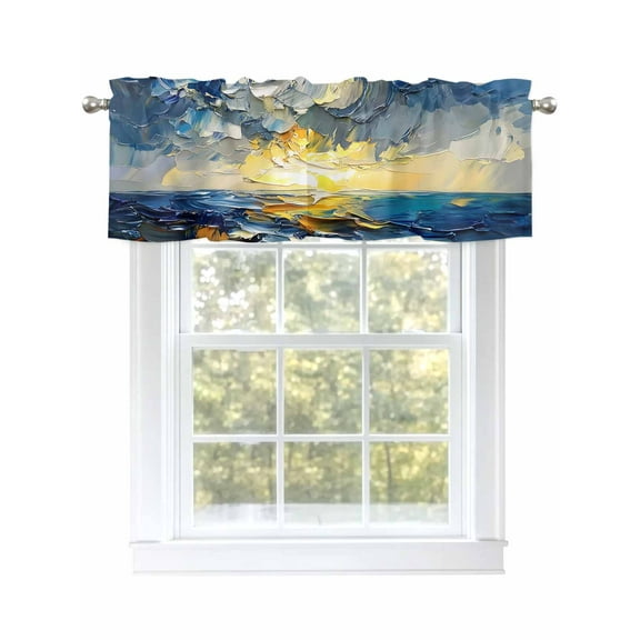 Abstract Ocean Valances for Windows, Rod Pocket Kitchen Valance Curtains - Soft & Washable Small Window Treatment for Living Room,&nbsp;Bathroom, Oil Painting Texture , 42x12 Inch, 1 Panel