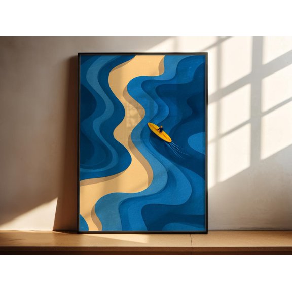 Abstract Ocean Wall Art Aerial Surf Blue Wave Print Coastal Decor, Unframed Paper Print