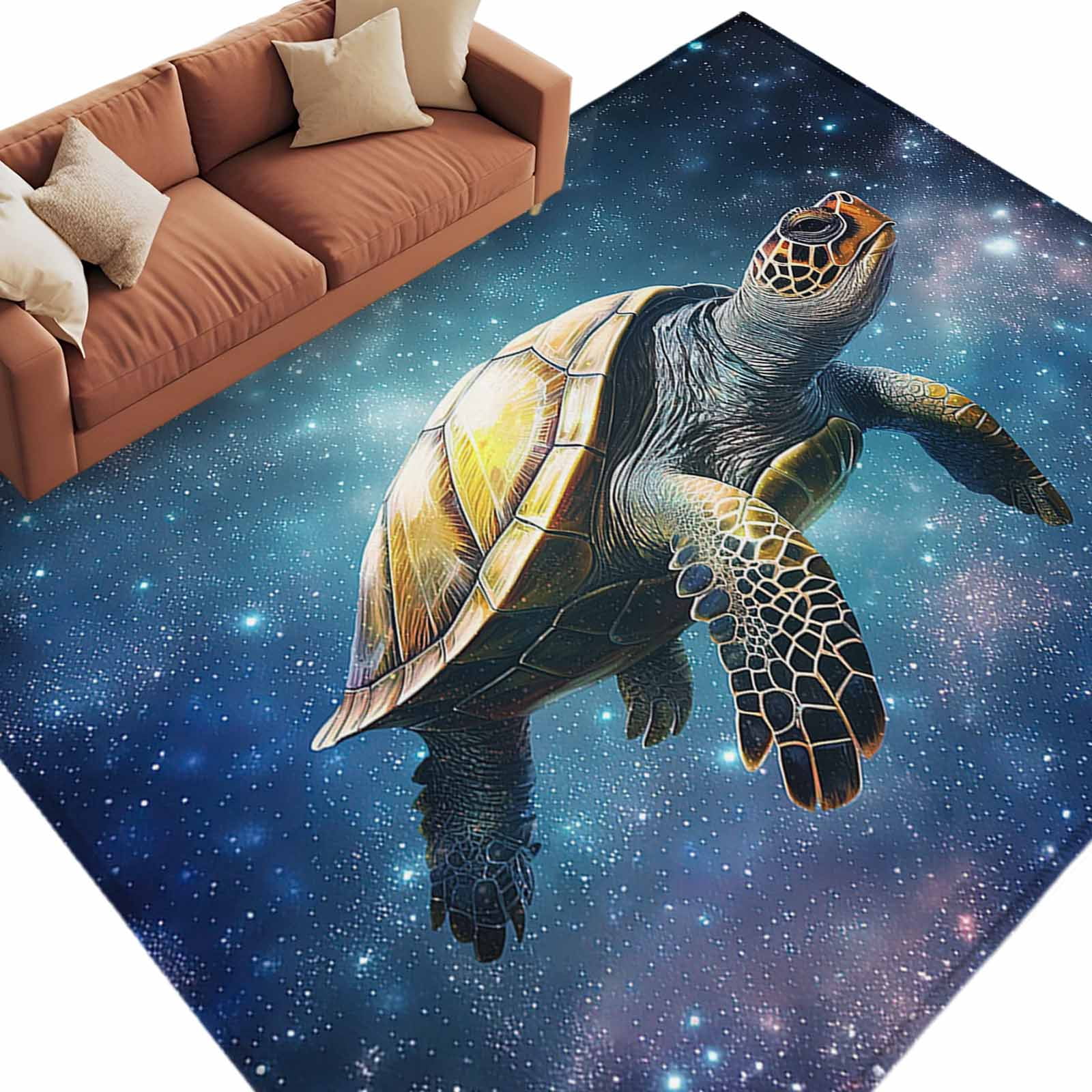 Abstract Ocean Washable Area Rug 6x9 Sea Turtle in Starry Night Low ...