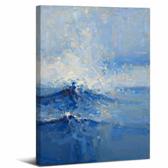 Abstract Ocean Wave Canvas Wall Art Framed Decor,Blue Wave Surf Sea Foam Sunlight Reflection 2D flat canvas print for bathroom bedroom or living room