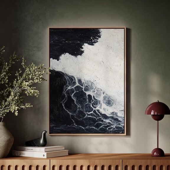 Abstract Ocean Wave Painting In Bold Black And White Textures Wall Art Print Wall Art, Modern Wall Decor, 12x18 UNFRAMED