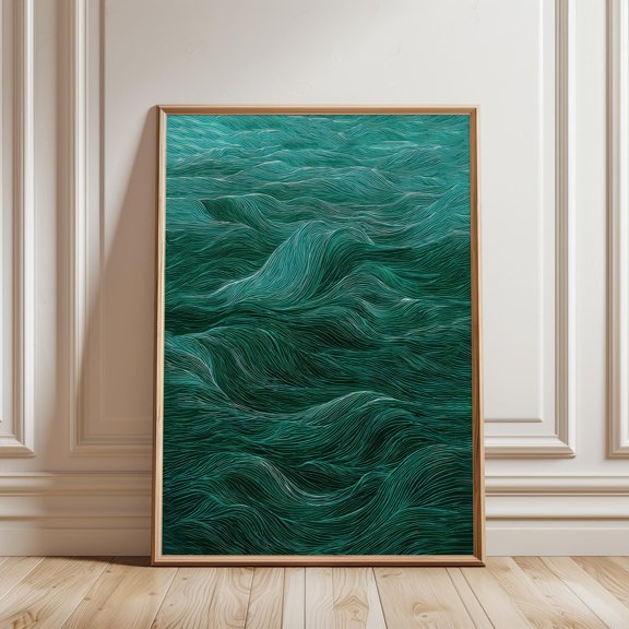 Abstract Ocean Wave Pattern Poster, Japanese Style Sea Wall Art, Detailed Line Illustration Print, Poster Only