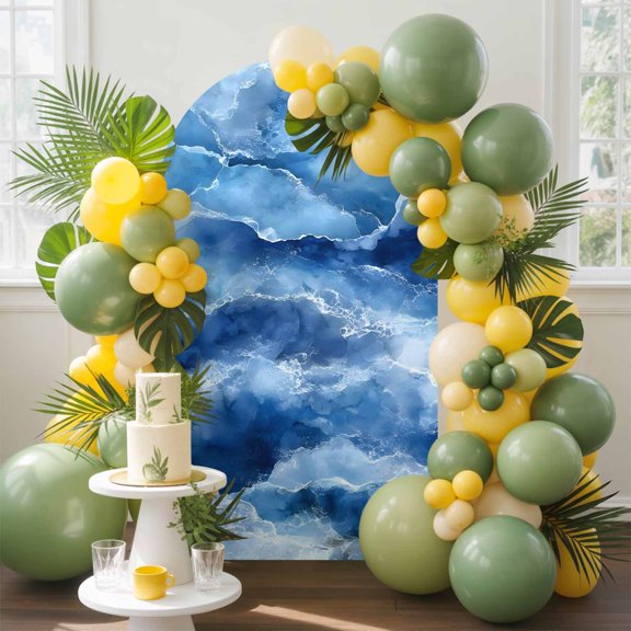 Abstract Ocean Waves Arch Backdrop Cover, 4FT, Blue Marble Texture Coastal Luxury Decor Spandex Arch Covers Double-Sided Backdrop for Wedding Birthday Party Photo Background Decoration