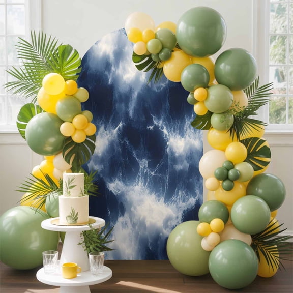 Abstract Ocean Waves Arch Backdrop Cover, 5FT, Dark Blue Rainstorm Modern Spandex Arch Covers Double-Sided Backdrop for Wedding Birthday Party Photo Background Decoration