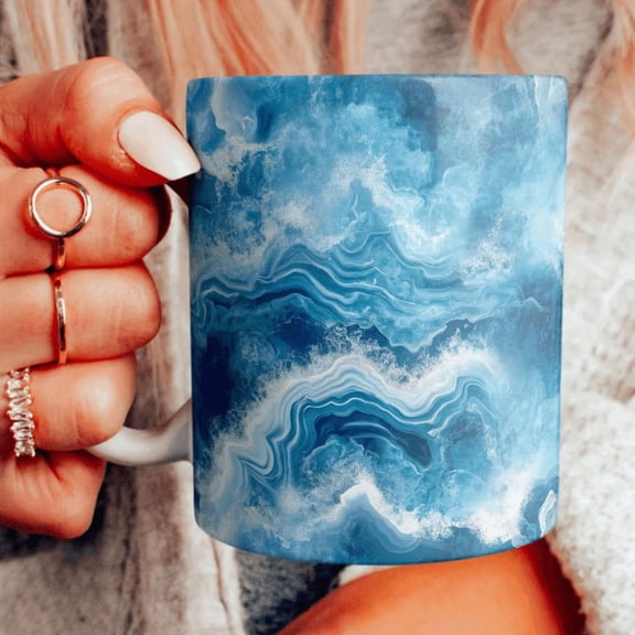 Abstract Ocean Waves Mug, Beautiful Blue Ocean Waves Ceramic Mug, Ocean Themed Coffee Cup, Beach House Dr, Choose Your Design.