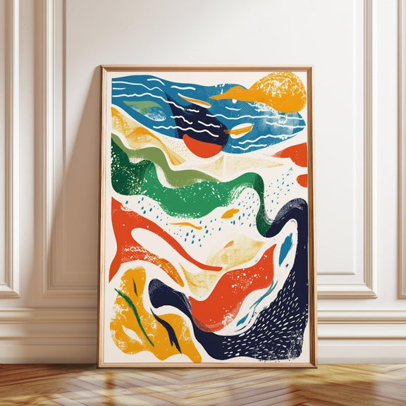 Abstract Ocean Waves Nautical Wall Art Print, Unframed Paper Poster 8x10in