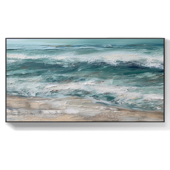 Abstract Ocean Waves Painting White Waves Textured Seascape Large Coastal Canvas Beach Seascape Artwork Ideal for Living Room,Unstretched,Frameless,(71*142cm)28*56lnches