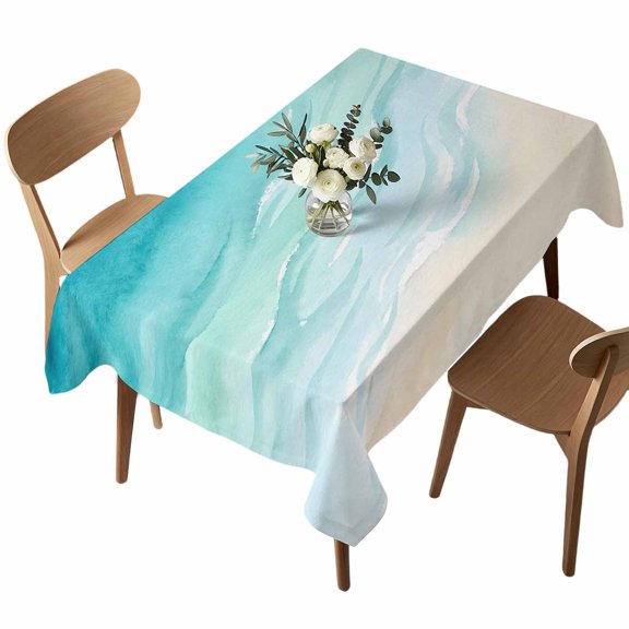 Abstract Ocean Waves Rectangle Tablecloth Coastal Modern Beach Turquoise Waterproof Wrinkle Free Soft Table Cloth Spill-Proof Washable Table Cover for Dining Party Picnic 52 x 70 Inch
