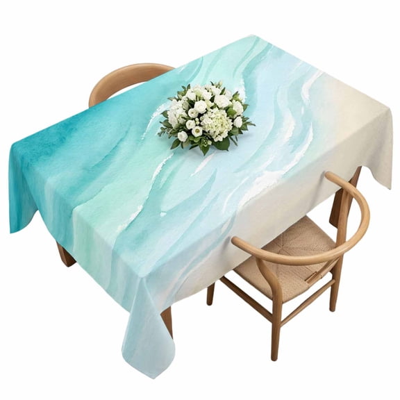 Abstract Ocean Waves Rectangle Tablecloth Coastal Modern Beach Turquoise Waterproof Wrinkle Free Soft Table Cloth Spill-Proof Washable Table Cover for Dining Party Picnic 60 x 120 Inch