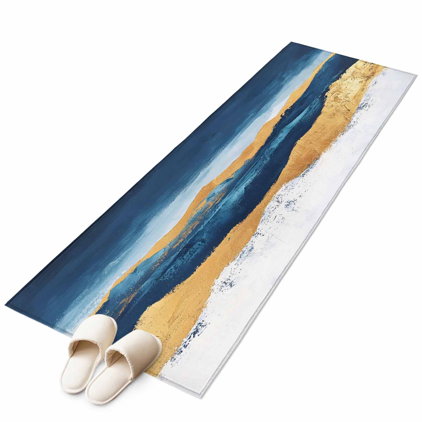 Rectangle Rug 2x6 Abstract Ocean Waves Rectangle Area Rug 2x6 ft Gradient Gold Blue ...