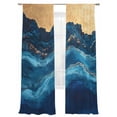 thumbnail image 1 of Abstract Ocean Waves Sheer Curtains 108 Inch Long 2 Panels, Gradient Deep Blue Gold Mountain Art Light Filtering Rod Pocket Curtains, Sheer Voile Drapes for Living Room Bedroom, 52"x108", 1 of 8