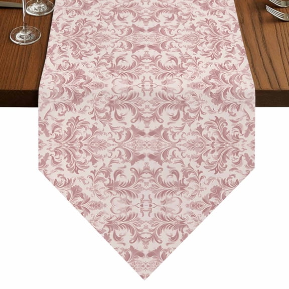 Vintage Turkish Pattern Table Runner for Dining Room, Medieval Pink Bohemia Style Cotton Linen Dining Table Runner Tablecloth Dresser Scarves for Kitchen Cafe 13x72 Inches Long