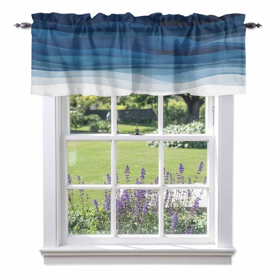 Abstract Ocean Waves Valance Curtain Blue Gradient Window Valances Rod Pocket Short Curtains Window Treatments for Kitchen Bedroom Bathroom Laundry 56" x 16"