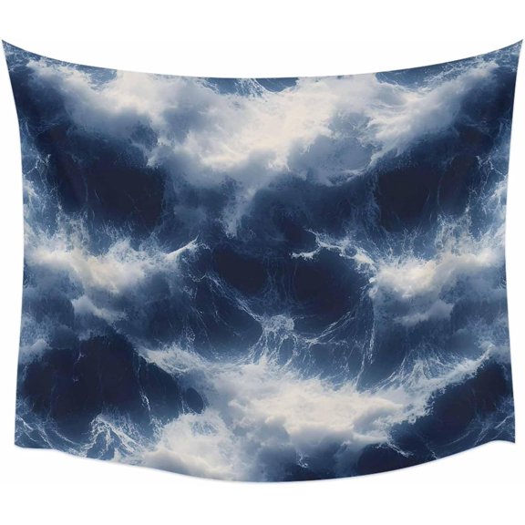 Abstract Ocean Waves Wall Tapestry Dark Blue Rainstorm Design for Bedroom Living Room Dorm Backdrop Home Decor 90 x 60 Inch