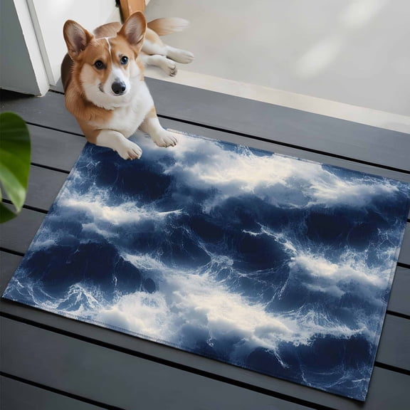 Abstract Ocean Waves Washable Area Rug 2x3 Dark Blue Rainstorm Modern Low-Profile Area Rugs with Non Slip Backing Indoor Floor Carpet for Entrance Living Room Bedroom Home Office