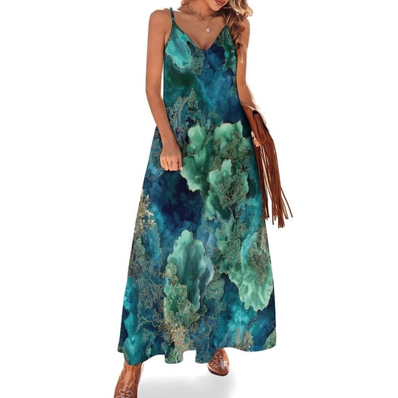 Abstract Oceanic Coral Pattern Sleeveless Dress Loose Women's Dress Dresses Luxury Evening Dresses