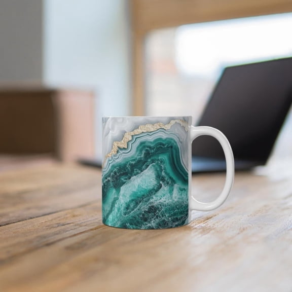 Abstract Oceanspe Mug, Beautiful Marbled Ocean Coffee Cup, Turquoise Agate Geode Mug, Teal Mug, Modern Aqua Pattern Cup.