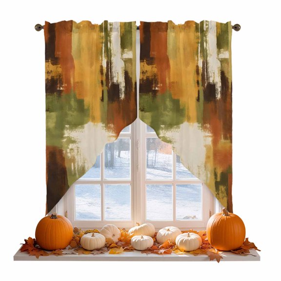 Abstract Ochre Green Swag Valances for Windows 2 Pack Vintage Pigment Layer Scraper Splatter Swag Kitchen Curtains 36 Inches Long Rod Pocket Short Window Treatment for Kitchen Bathroom 28"x36"