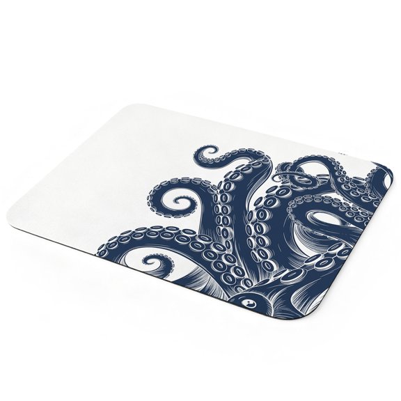 Abstract Octopus Dish Drying Mat for Kitchen Counter, Vintage Ink Blue The Octopus Touches Retro Super Absorbent Draining Mat Rubber Backing Dish Rack Pad for Dishes, Coffee Bar, Sinks, 12"x16"