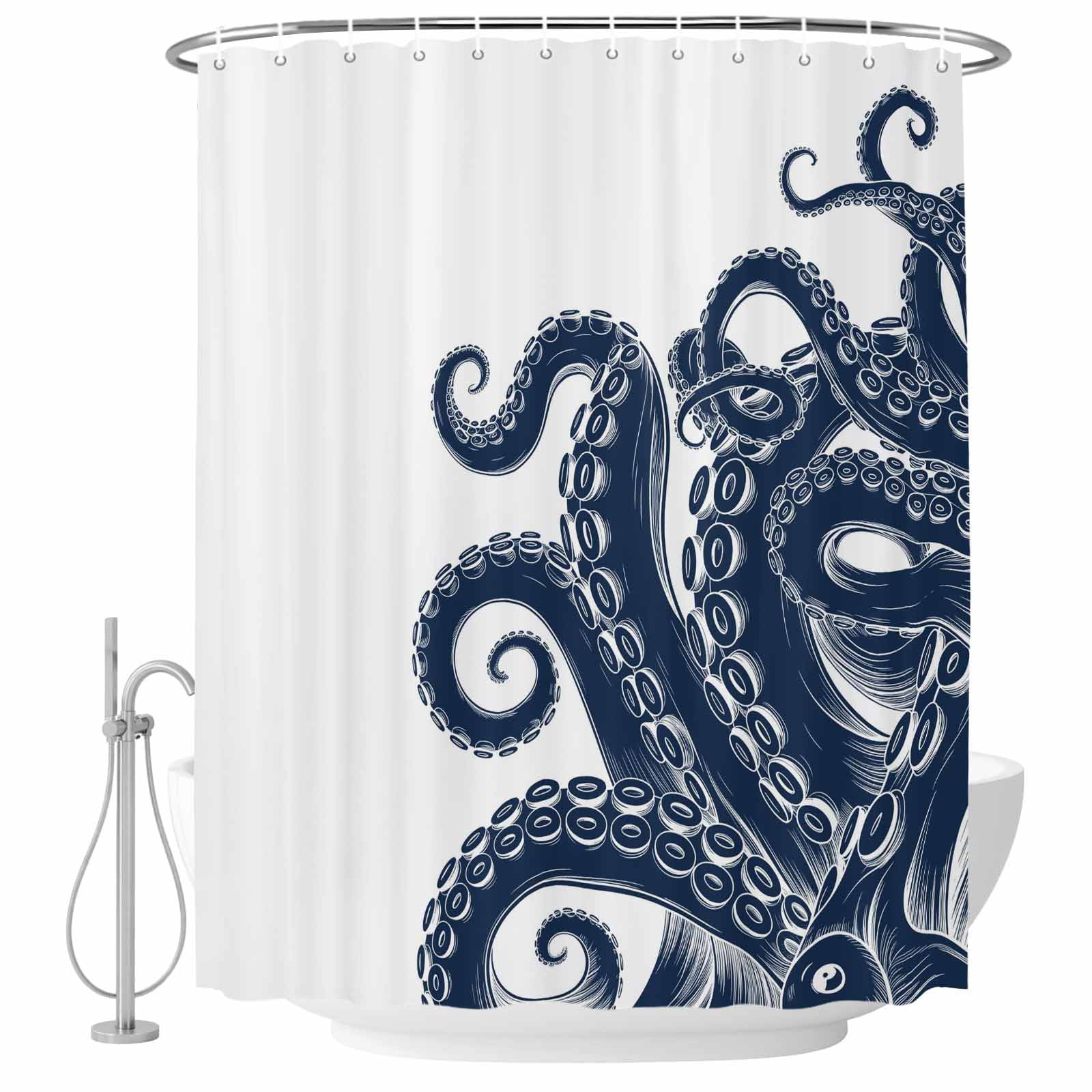 Abstract Octopus Shower Curtain for Bathroom, Vintage Ink Blue The ...