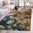 thumbnail image 1 of Abstract Octopus Washable Area Rugs 2.7'x5', Vintage Green Octopus Touches Sailing Boat Retro Low Pile Throw Living Room Rug Non-Slip Sturdy Edge Binding Carpet for Indoor Entryway Bedside Kitchen, 1 of 9