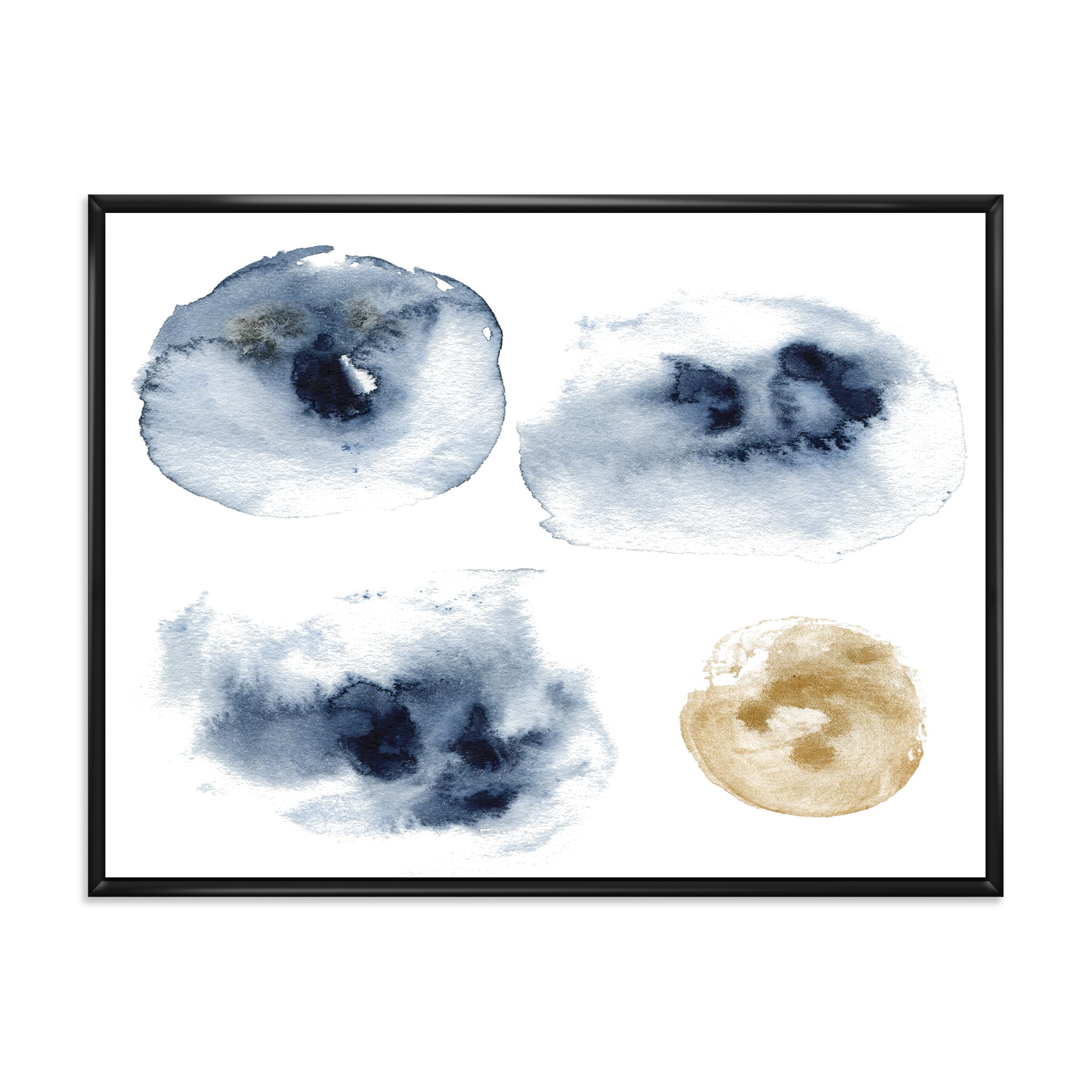 Abstract Of Gold and Dark Blue Cloud 32 in x 16 in Framed Painting Canvas Art Print, by Designart