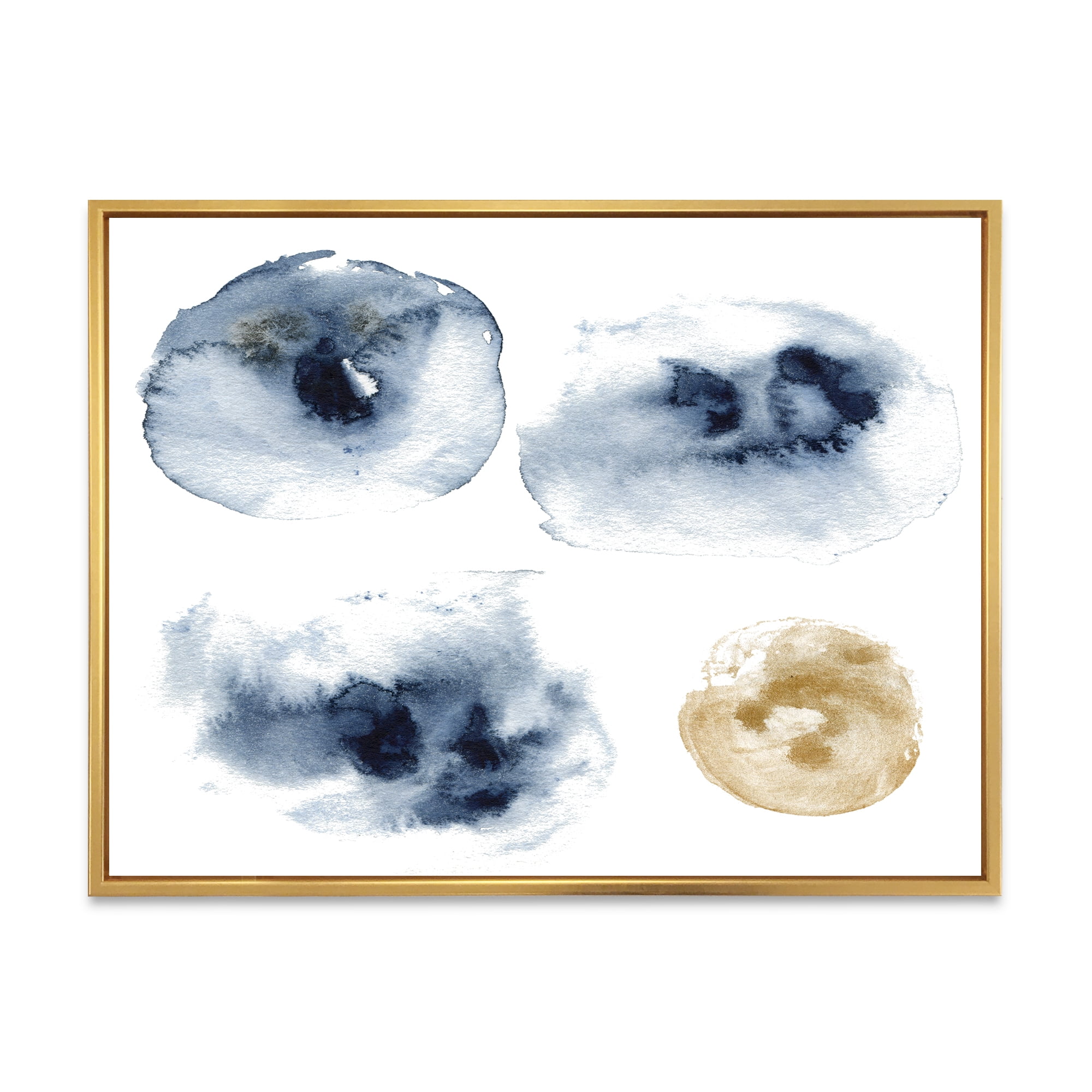 Abstract Of Gold and Dark Blue Cloud 32 in x 16 in Framed Painting Canvas Art Print, by Designart