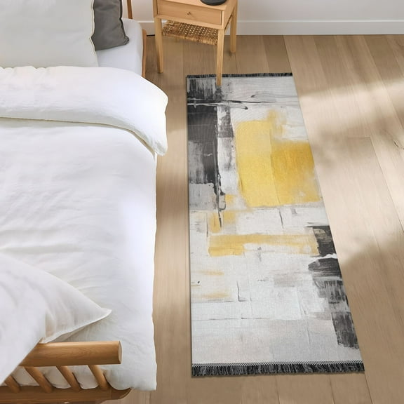 Abstract Oil Canvas Painting Runner Area Rug 2x6 Soft Non-Slip Washable Bedside Carpet for Hallway Bedroom Living Room Home Decor