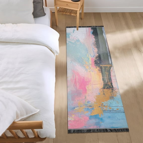 Abstract Oil Landscape Runner Area Rug 2x6 Soft Non-Slip Washable Bedside Carpet for Hallway Bedroom Living Room Home Decor