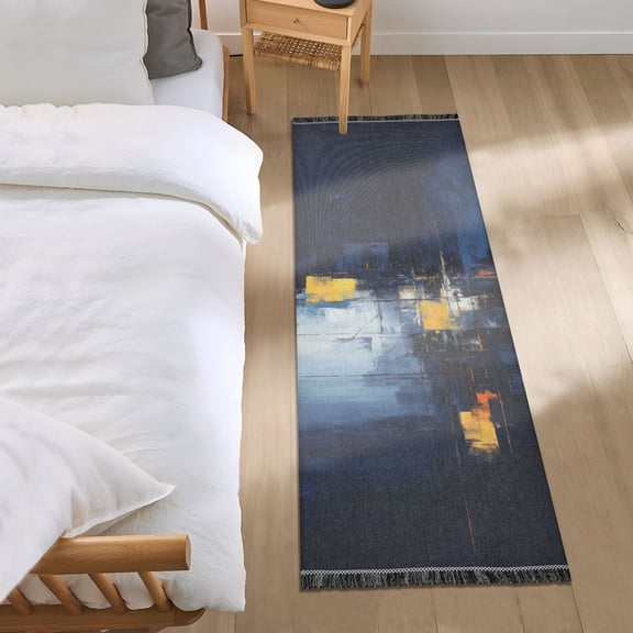 Abstract Oil Moonlight Cityscape Runner Area Rug 2x6 Soft Non-Slip Washable Bedside Carpet for Hallway Bedroom Living Room Home Decor