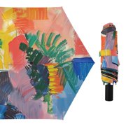 Abstract Oil Painting All Weather Umbrella Triple Folding Parasol 6 Ribs UV Protection Portable
