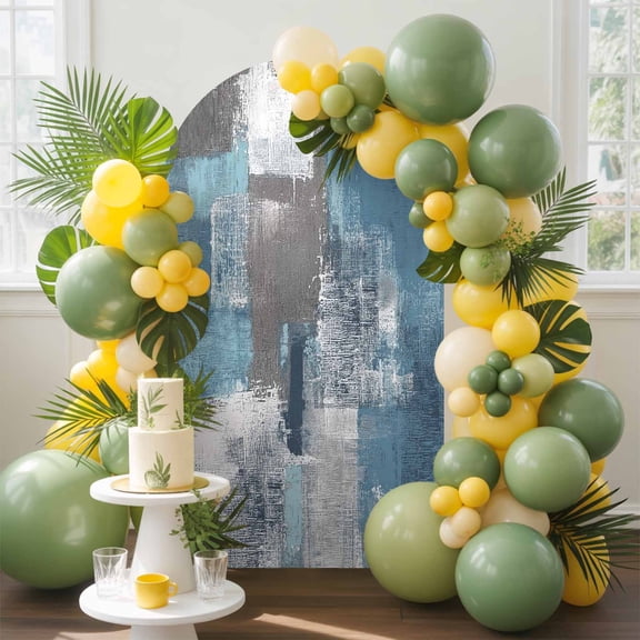 Abstract Oil Painting Arch Backdrop Cover, 6FT, Square Blue Smear Spandex Arch Covers Double-Sided Backdrop for Wedding Birthday Party Photo Background Decoration