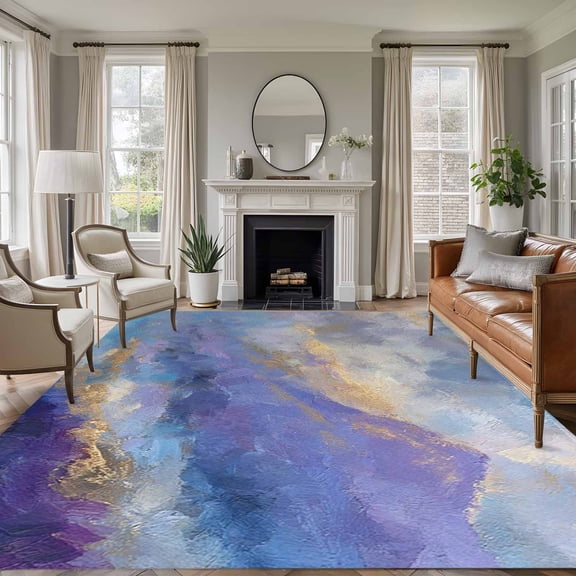 Abstract Oil Painting Area Rugs 5'x8', Washable Small Throw Rugs for Classroom Bedroom, Vintage Modern Art Forest Mountain Indoor Outdoor Rug Non-Slip Low Pile Carpet Runner Reversible Floor Mats