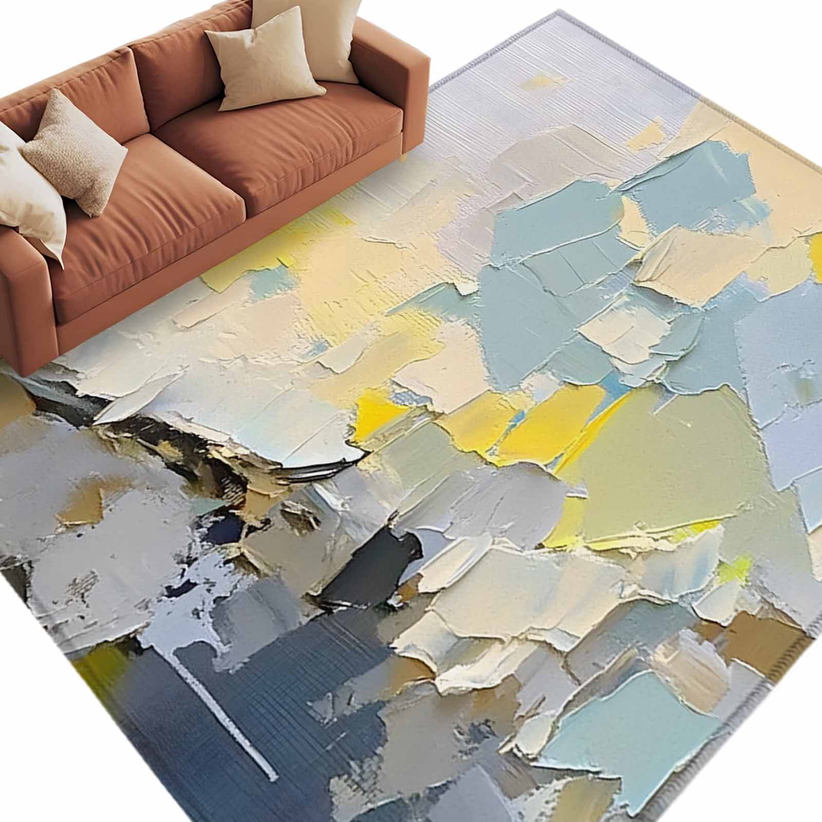 Oil Rug Abstract Oil Painting Area Rug 8x10ft Simple Yellow Blue Color Block ...