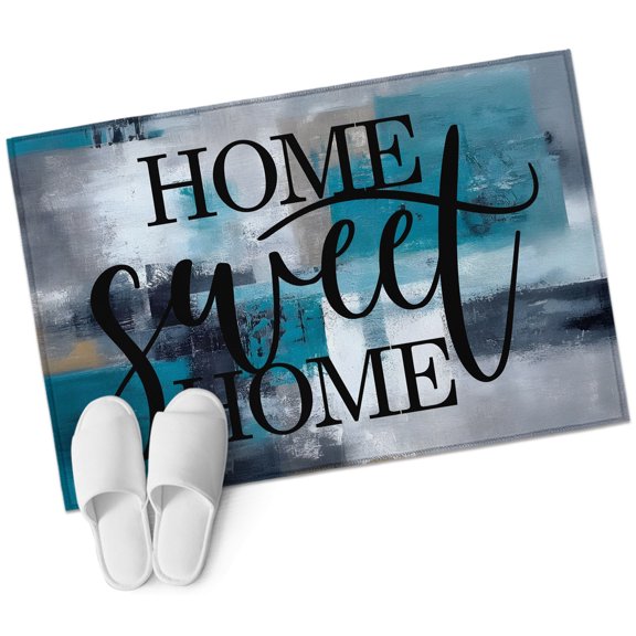 Abstract Oil Painting Bathroom Rug Washable 2x3 Entryway Rug Non Slip Modern Steel Blue Gray Street Art Front Door Mat Low Pile Indoor Doormat Throw Floor Carpet for Kitchen Bedroom Entrance