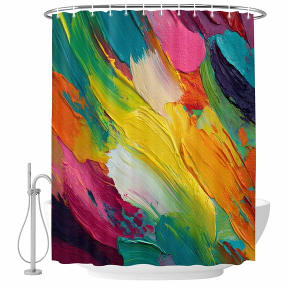 Abstract Oil Painting Bathroom Shower Curtains with Hooks, Rainbow Pigment Art Waterproof Fabric Washable Shower Curtain for Home Hotel Bathtub Decor 72x72 Inch