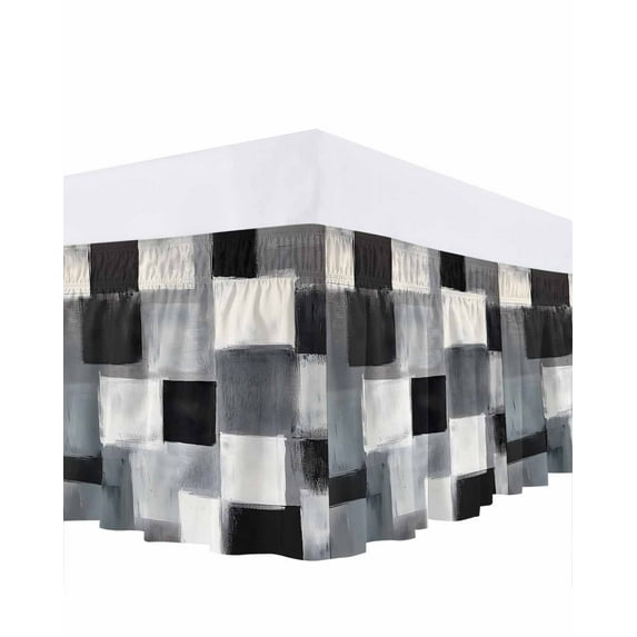 Abstract Oil Painting Bed Skirt California King Size 18" Drop Black White Grey Watercolor Modern Art Ruffled Wrap Around Bed Skirts Adjustable Elastic Bedskirt Dust Ruffle for California King Beds