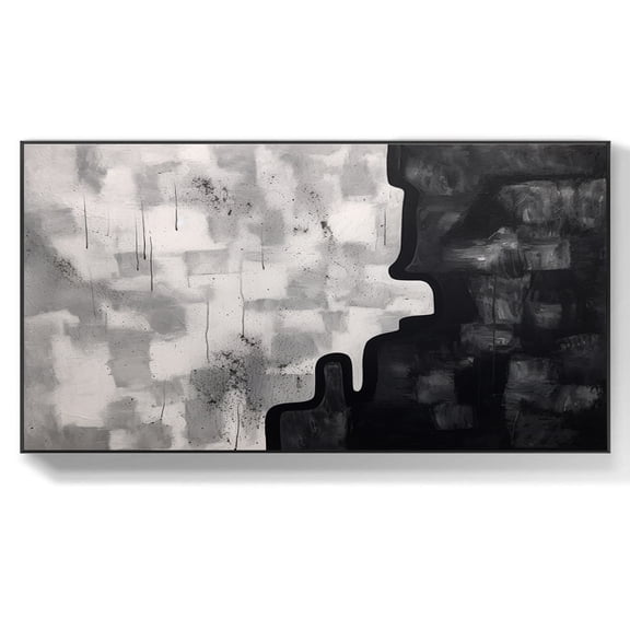 Abstract Oil Painting Black White Textured Painting Abstract Black White Handmad Canvas Wall Art Modern Living Room Wall Decor,Unstretched,Frameless,(122*244cm)48*96Inches