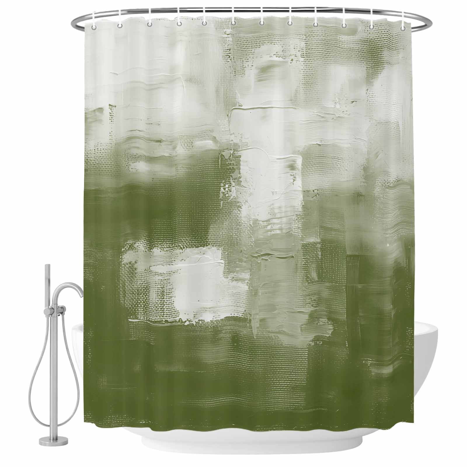 Abstract Oil Painting Fabric Shower Curtain Sage Green Washable Shower ...