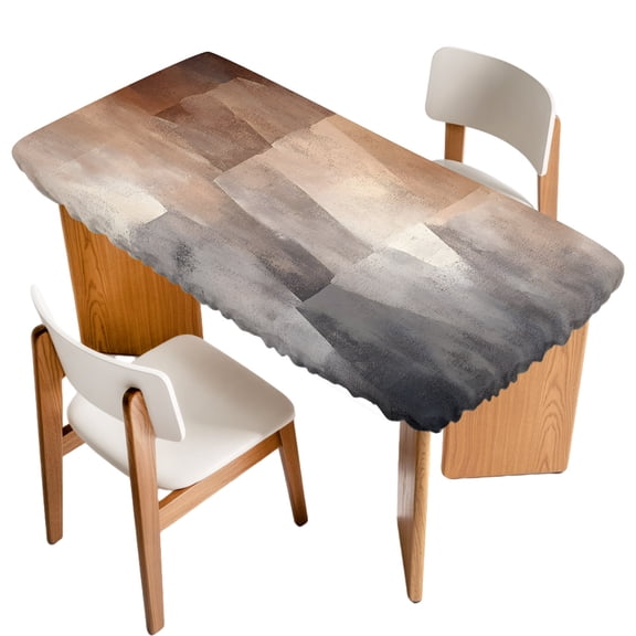 Abstract Oil Painting Fitted Rectangle Tablecloth 24" x 50" Brown Grey Watercolor Modern Art Elastic Table Cloth Fits for 4 Foot Folding Tables Waterproof Table Cover for Picnic Camping Outdoor