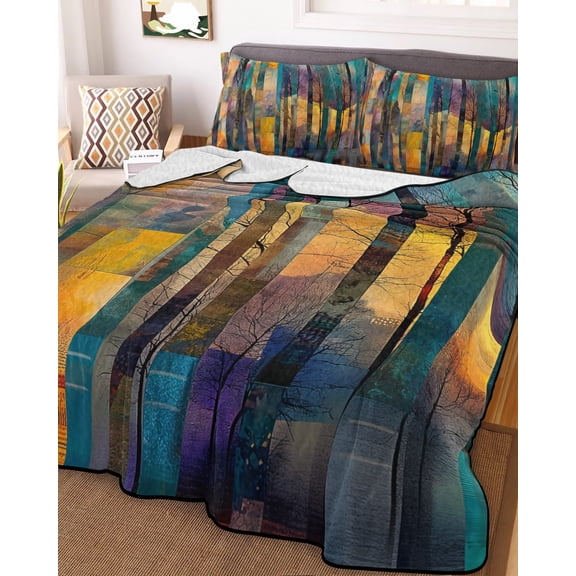 Abstract Oil Painting Full Size Down Alternative Comforter, Lightweight Comforter Quilt Bedding Set with Pillow Shams Modern Geometric Art Contemporary All Seasons Bed Comforter Duvet Insert 78"x90"