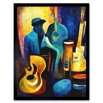 Abstract Oil Painting Jazz Blues Musician With Instruments Art Print Framed Poster Wall Decor 12x16 inch