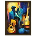 thumbnail image 1 of Abstract Oil Painting Jazz Blues Musician With Instruments Artwork Framed Wall Art Print A4, 1 of 4